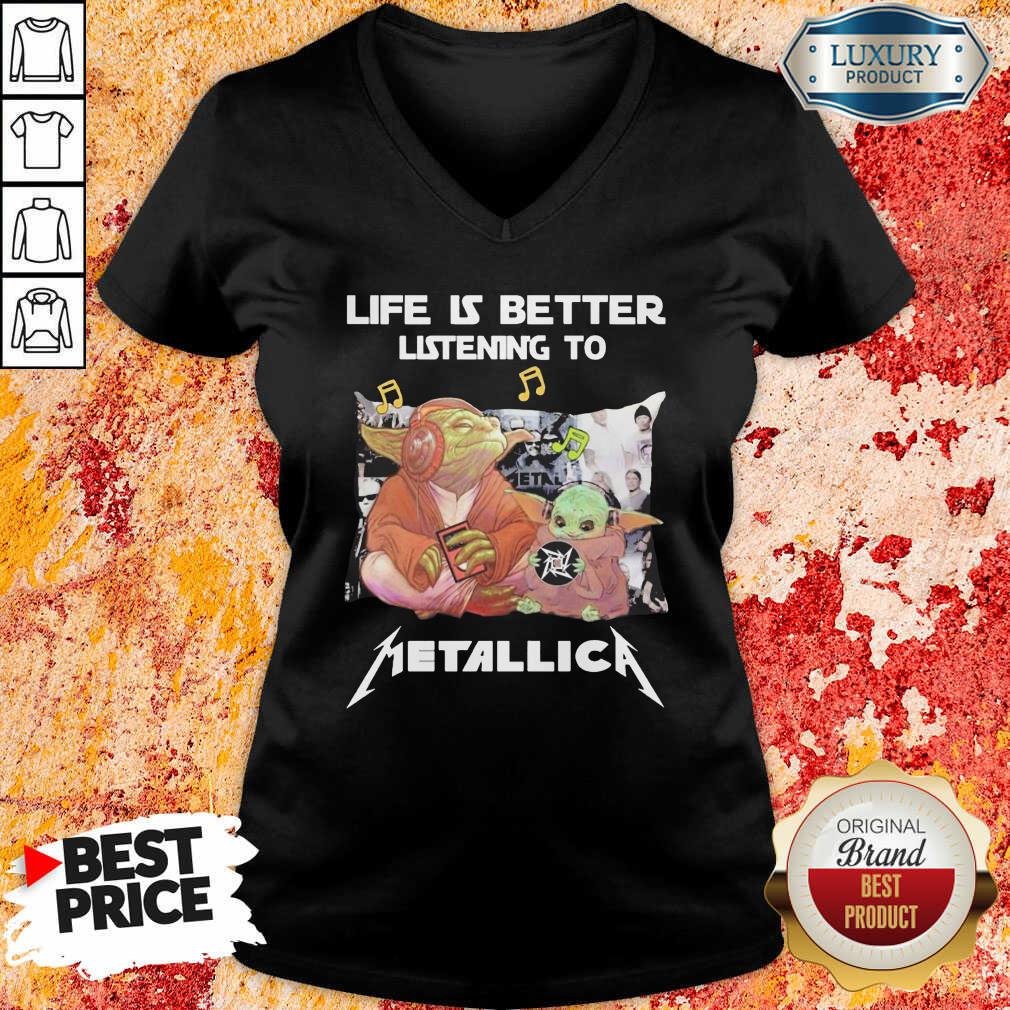 Yoda Life Is Better Listening To Metallica Shi V-neck-Design By Soyatees.com