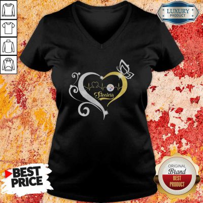 Steelers Butterflies Heart Beat V-neck-Design By Soyatees.com