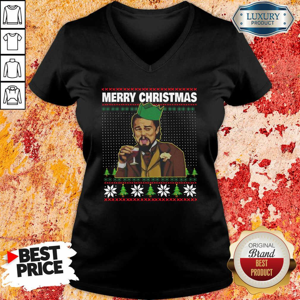 Leo Laughing Dank Meme Ugly Merry Christmas V-neck-Design By Soyatees.com