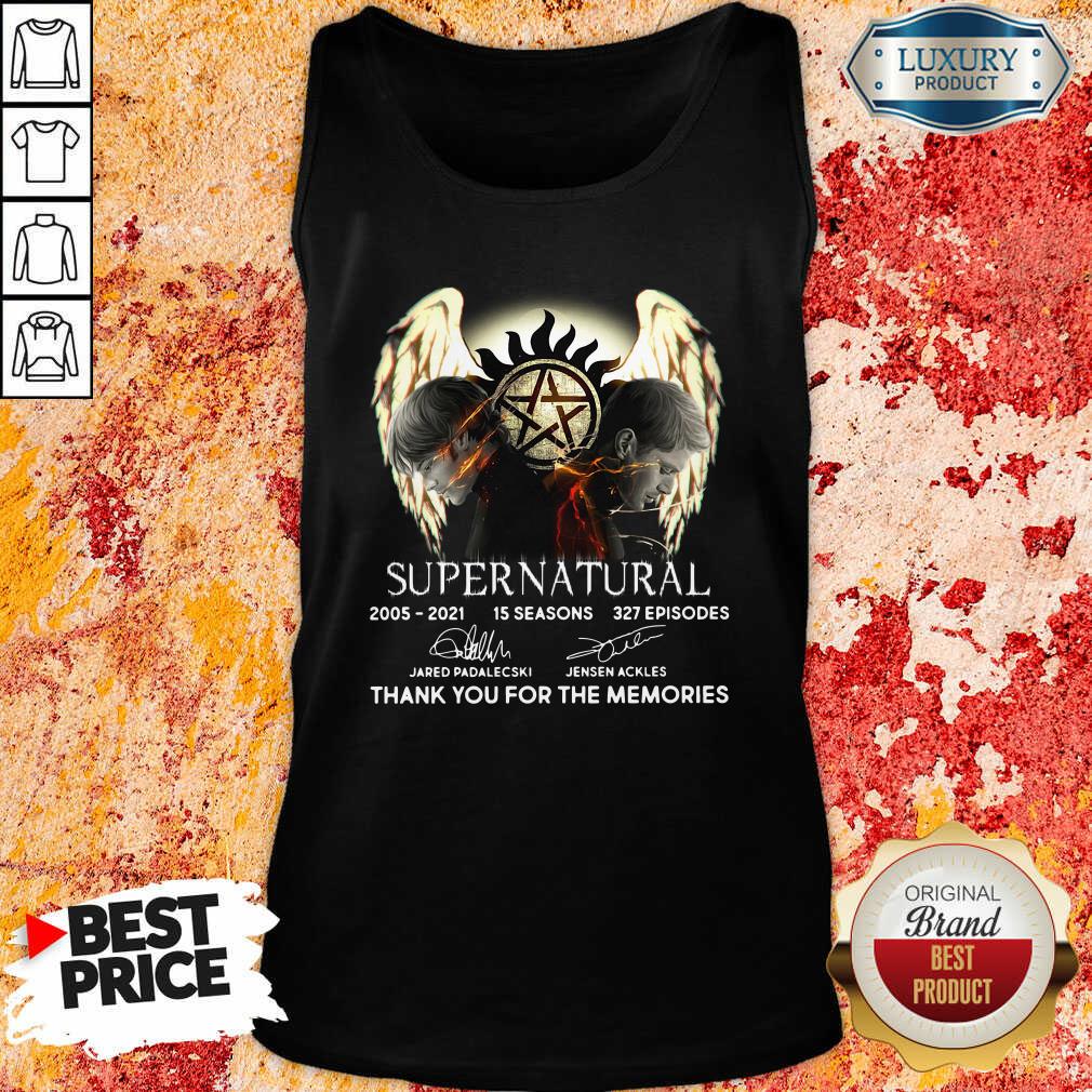  Supernatural 15 Seasons 327 Episodes Thank You For The Memories Signatures Tank Top-Design By Soyatees.com