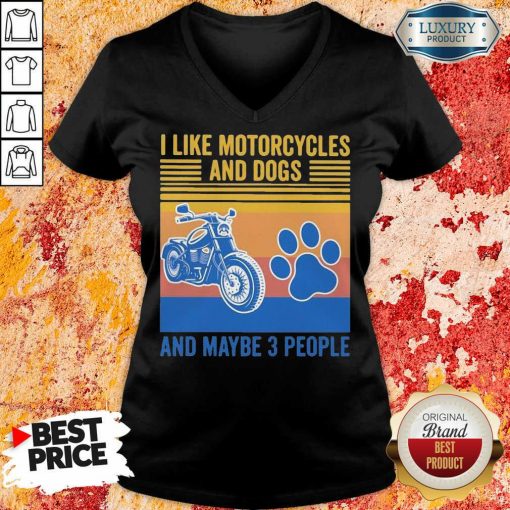Frustrated I Like Motorcycles And Dogs And Maybe 3 People Vintage Retro V-neck - Design by Soyatees.com