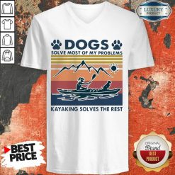 Dogs Solve My Problems 7 Kayaking Solves The Rest V-neck - Design by Soyatees.com