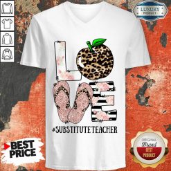 Top Apple Leopard Love Substitute Teacher V-neck