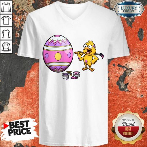 Cute Little Chick Painting An Easter Egg V-neck